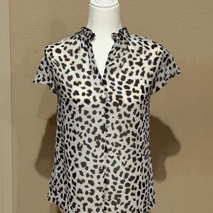 Leopard Print Ruffle Neck Women's Top
